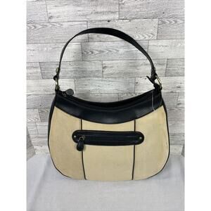 NEW Liz Claiborne Women’s Beige Canvas And Black Leather Shoulder Bag